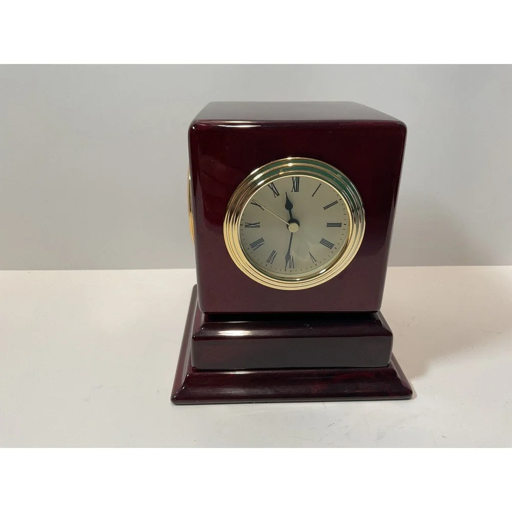 Elegant Desk Clock Thermometer Photo Frame 3 in 1 Cherry‎ Wood Finish